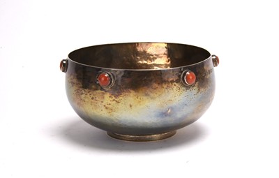 Lot 12 - An Arts and Crafts coral mounted silver bowl