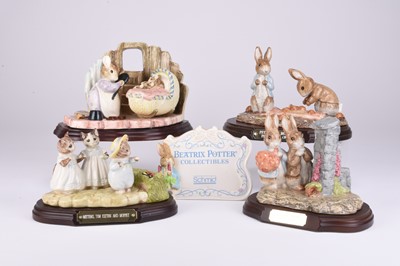 Lot 215 - Three Beswick and one Border Fine Arts Beatrix Potter tableau groups