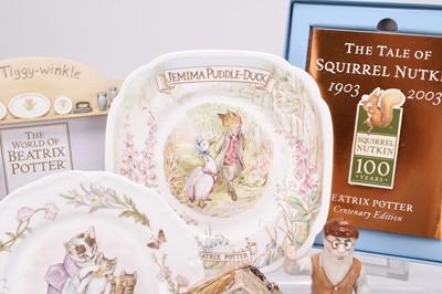 Lot 5 - A group of Beswick and Royal Albert Beatrix Potter figures, with book and bookplate and other items