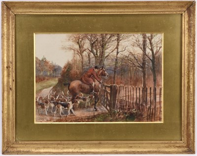 Lot 31 - Thomas Ivester Lloyd (1873-1942) Entering Covert, Huntsman and Hounds at a Gate