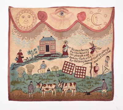 Lot A rare printed cotton Masonic and agricultural panel, circa 1800