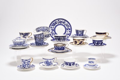 Lot 125 - A collection of blue, white and gilt Coalport tea and coffeewares
