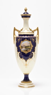 Lot 141 - A Coalport twin-handled landscape vase and cover, late 19th/early 20th century