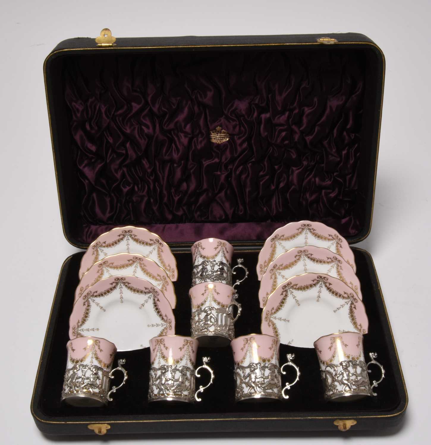 Lot 142 - A Coalport silver-mounted coffee service in original case, circa 1904