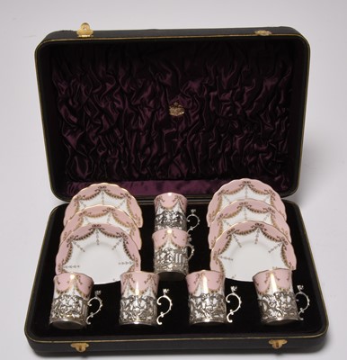 Lot 142 - A Coalport silver-mounted coffee service in original case, circa 1904