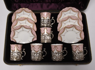 Lot 142 - A Coalport silver-mounted coffee service in original case, circa 1904