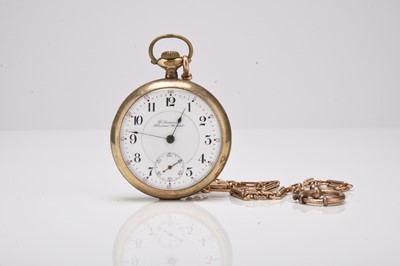 Lot 378 - A gold plated open face pocket watch together with a 9ct gold Albert watch chain
