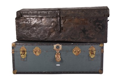 Lot 25 - An 18th century leather clad chest and a later steamer trunk (2)