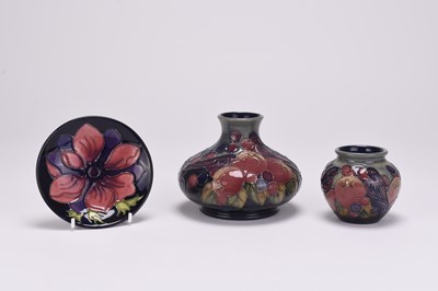 Lot 248 - Two Moorcroft 'Finches' vases and an 'Anemone' coaster