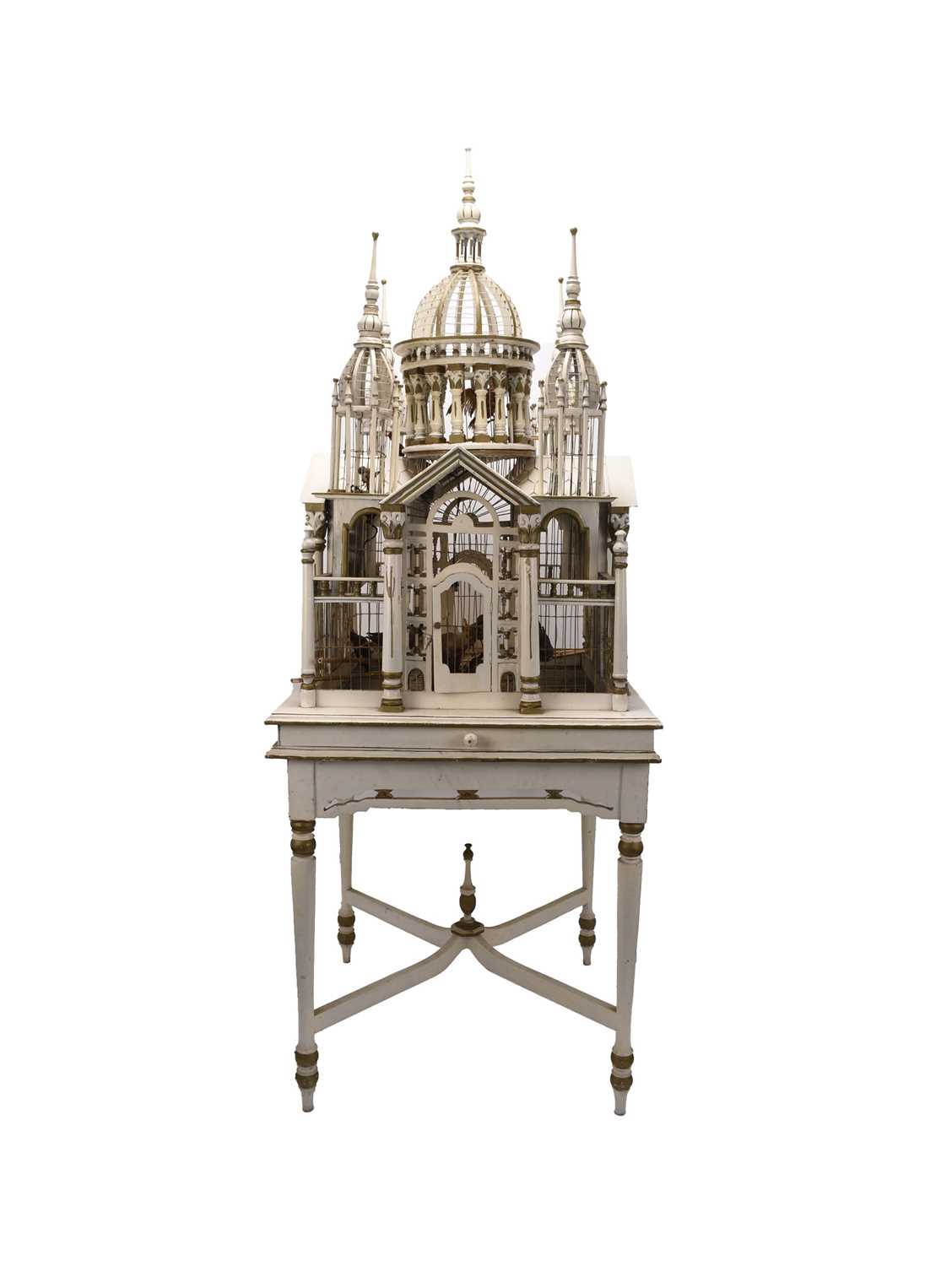 Lot 56 - A Sacre Coeur birdcage with taxidermy bird specimens