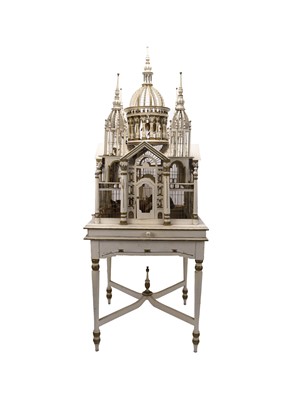 Lot 56 - A Sacre Coeur birdcage with taxidermy bird specimens