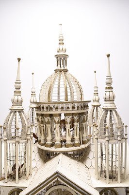 Lot 56 - A Sacre Coeur birdcage with taxidermy bird specimens