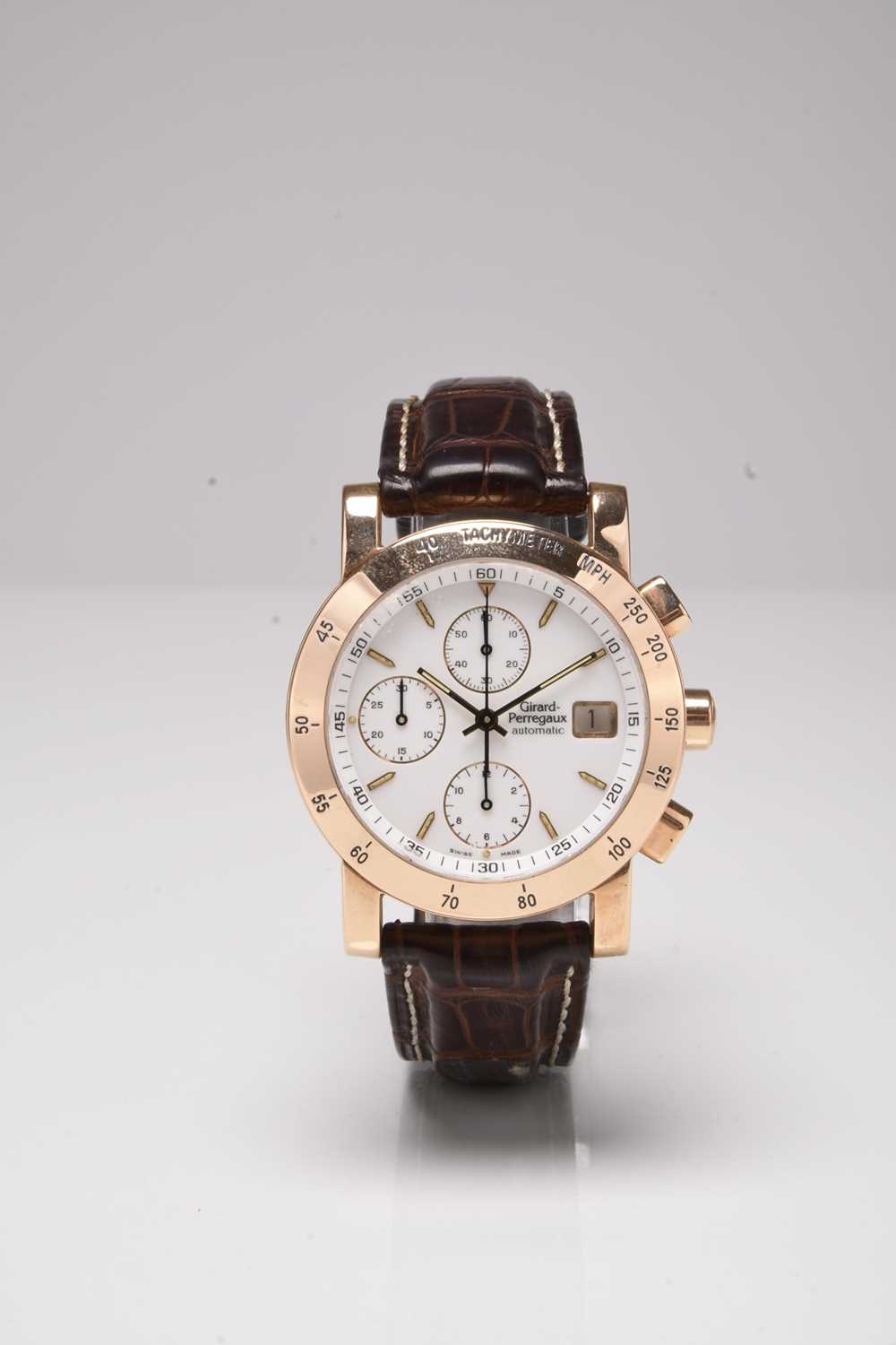 Lot 445 - Girard-Perregaux: A gentleman's 18ct gold chronograph watch