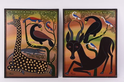 Lot 429 - Hashim Mruta Bushier (Tanzanian 1942-1998) Animals lying in the tree shade, a pair