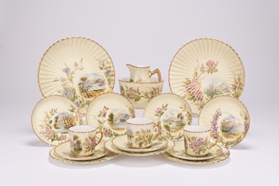 Lot 150 - An English bone china coffee service painted with landscapes and flowers, late 19th century