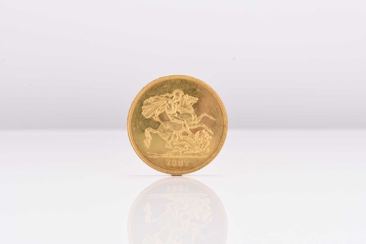 Lot 297 - Victoria Jubilee Head five pounds dated 1887, St. George and Dragon reverse
