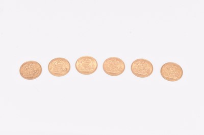 Lot 323 - Six gold half sovereigns