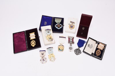 Lot 330 - A collection of Masonic regalia including apron, sash, jewel and medals
