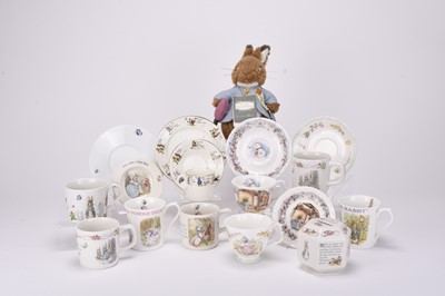 Lot 10 - A large collection of Peter Rabbit and Bunnykins ceramics, with related poster and toy