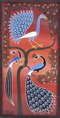 Lot 424 - Hashim Mruta Bushier (Tanzanian 1942-1998) Peacocks in a tree