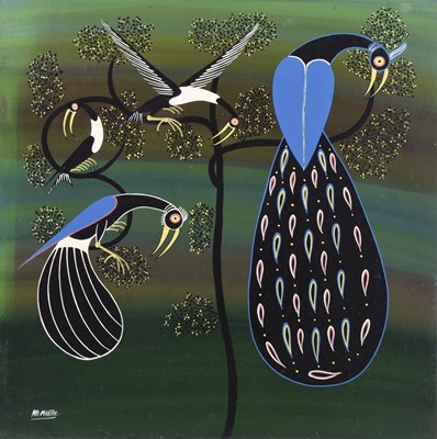 Lot 153 - Mr Martin (Tanzanian) Peacock and other birds, Tingatinga school
