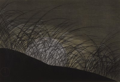 Lot 208 - Kamisaka Sekka (1866–1942), Autumn grasses and moon, woodblock print