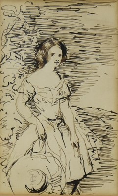 Lot 323 - Attributed to Sir Francis Grant (1803-1878) Ink Study of a Girl with a Straw Hat