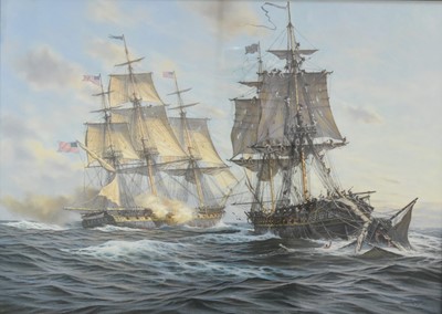 Lot 287 - John Michael Groves (1937-2019) Sea Battle between USS Constitution and HMS Guerriere