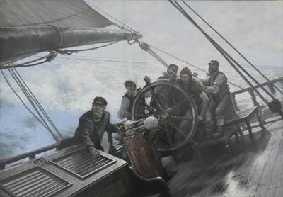 Lot 325 - John Michael Groves (1937-2019) Captain and Crew gripping the ship’s wheel