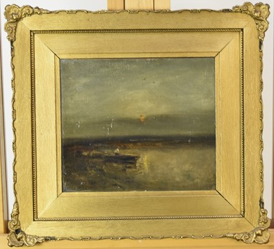 Lot 393 - William James Dukes (1877-c.1936) Sunset Scene with Figure in a Rowing Boat