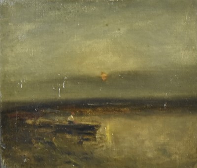 Lot 393 - William James Dukes (1877-c.1936) Sunset Scene with Figure in a Rowing Boat