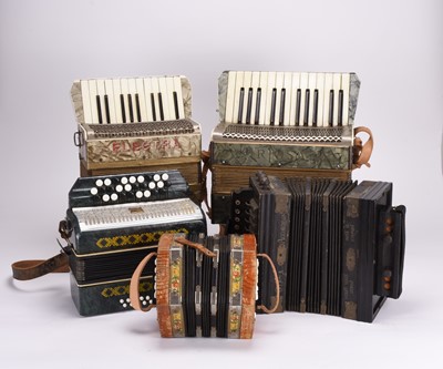Lot 235 - A group of accordions (7) and related items (for restoration and repair)
