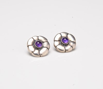 Lot 272 - A pair of Georg Jensen silver and amethyst earrings