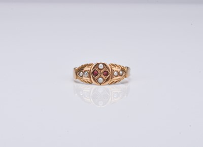 Lot 227 - A Victorian 15ct gold seed pearl and red paste set ring