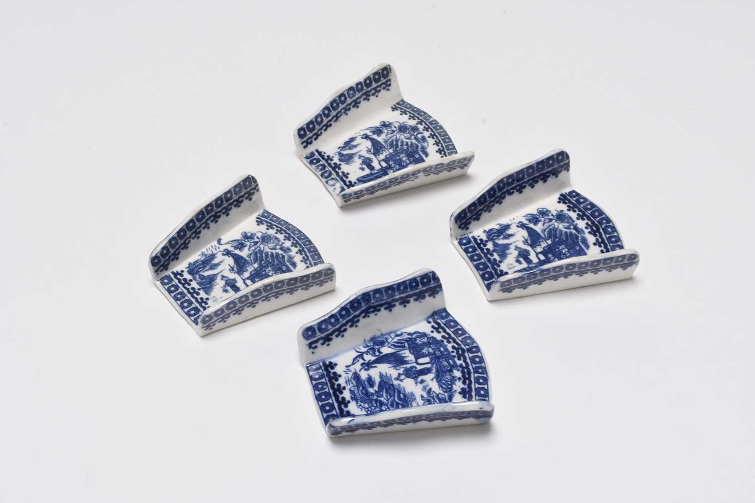 Lot 5 - A set of four Caughley 'Fisherman' asparagus servers, circa 1780-85