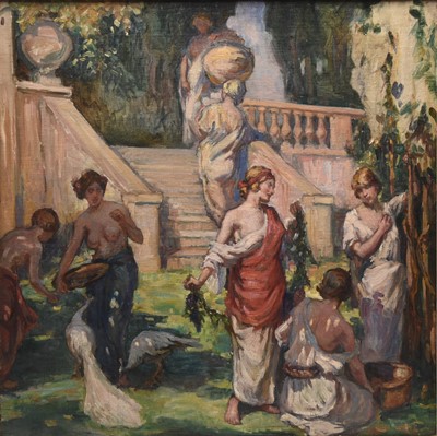 Lot 108 - Circle of Charles Sims (1873-1928) Nymphs Gatherings Fruits