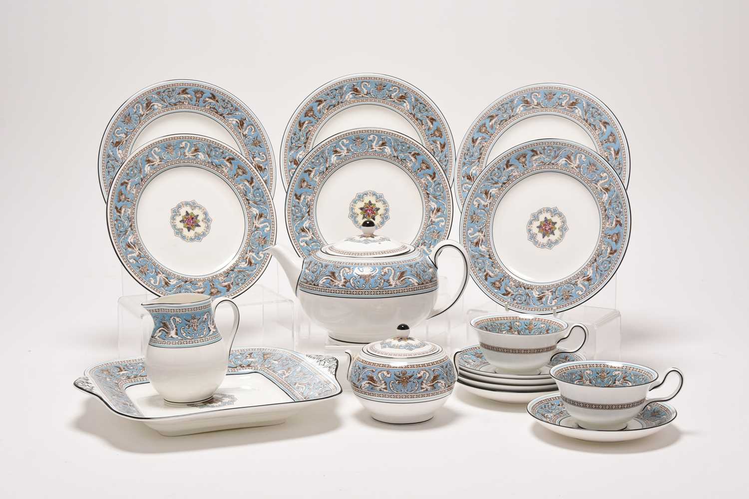 Lot 187 - Wedgwood Blue Florentine tea service, 20th century