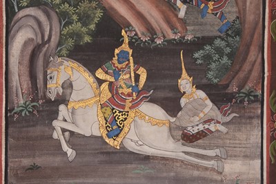 Lot 4 - Thai school, 19th/20th century, three paintings on textile of mythological scenes