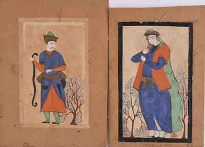 Lot 79 - Persian school, a pair of paintings of noble figures in landscapes, 19th century