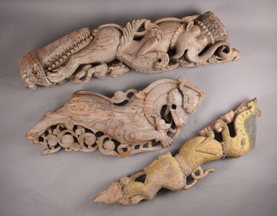 Lot 23 - Three carved wooden corbels, Southern India