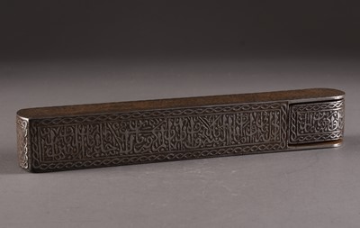 Lot 59 - A Persian steel pen box or Qalamdan, Qajar Dynasty, 19th century