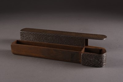Lot 59 - A Persian steel pen box or Qalamdan, Qajar Dynasty, 19th century