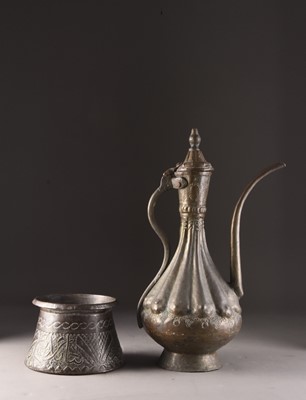 Lot 151 - A Turkish tinned copper coffee pot and another vessel, Ottoman