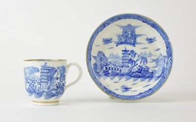 Lot 26 - A Caughley 'Tower' coffee cup and saucer, circa 1790