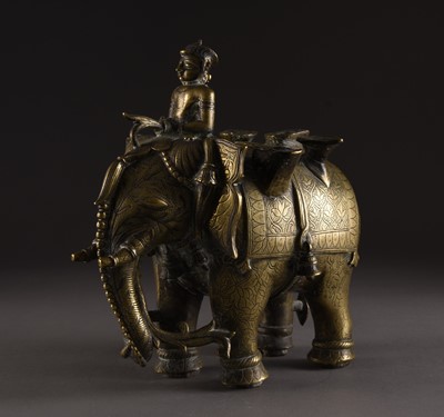 Lot 15 - A silver inlaid bronze elephant, India, 18th/19th century