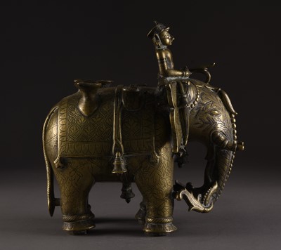 Lot 15 - A silver inlaid bronze elephant, India, 18th/19th century