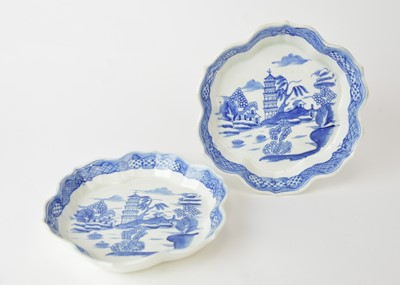 Lot 32 - A pair of Caughley 'Tower' hexagonal teapot stands, circa 1783-95