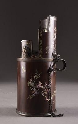 Lot 173 - A Chinese inlaid rosewood opium pipe base, Qing Dynasty