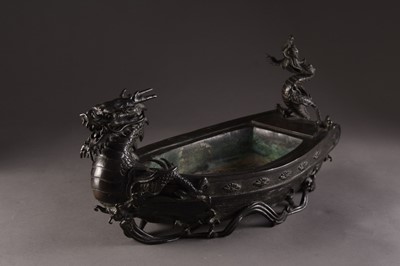 Lot 205 - A Japanese bronze planter in the form of a dragon ship, Meiji era