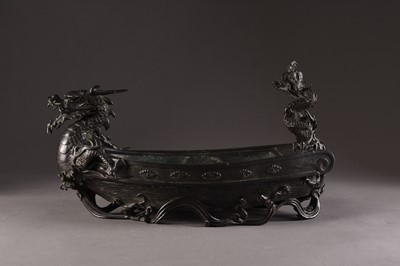Lot 205 - A Japanese bronze planter in the form of a dragon ship, Meiji era